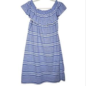 Vineyard Vines Blue Striped Off The Shoulder Ruffle Neck Coastal Mini Dress‎ SM